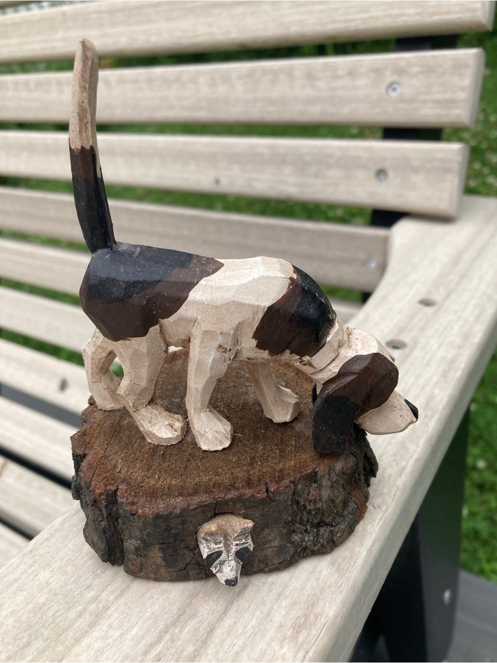 Vintage Hand-Carved Wooden Beagle Figurine Hound Dog Artist Signed